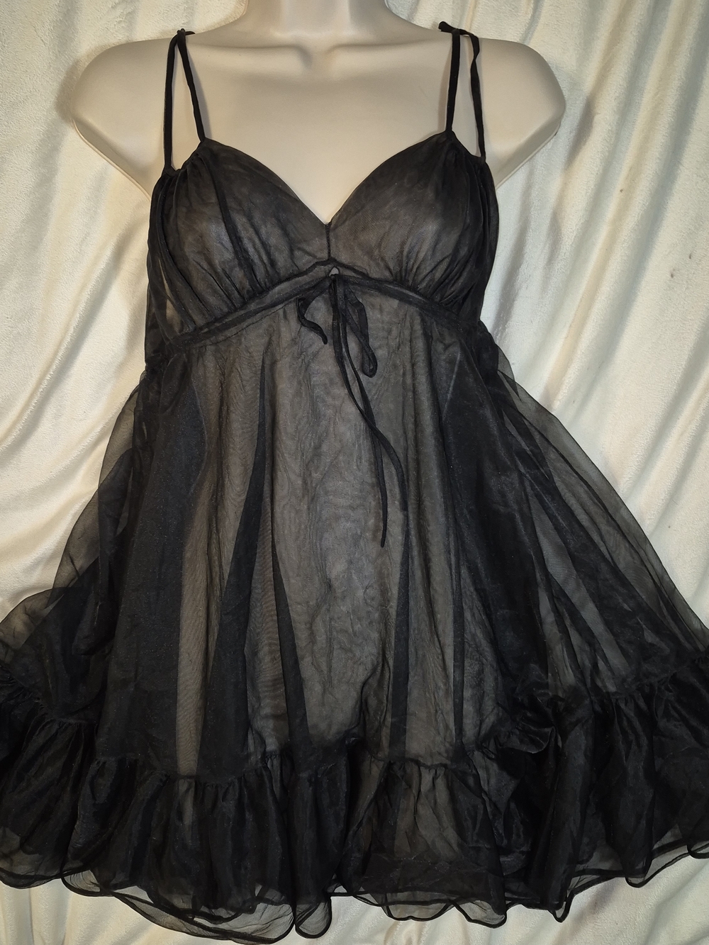 Sears 32/34 Sheer Black Ruffled Babydoll Lingerie